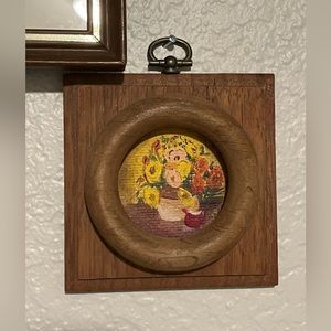 MINIATURE OIL PAINTING FLORAL ABSTRACT WOOD FRAME